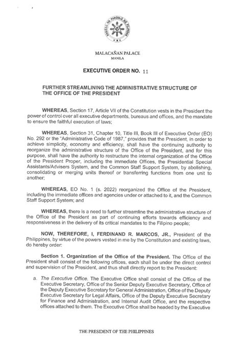 Memorandum Order No. 11 Reverting the Administration and .